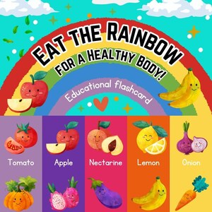 Mangez l'arc-en-ciel de cartes éducatives | Fruits et légumes à imprimer | Cartes d'apprentissage pour enfants | Activité préscolaire et école à la maison