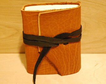 Saddle Tan Leather Journal 6 x 5 " with tie  - great for dreams, travel stories and sketching (small, pocket sized)
