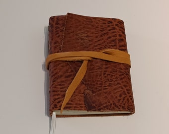 Brown Leather Journal 6 x 5 " with tie & bookmark - great for dreams, travel stories and sketching (small, pocket sized)