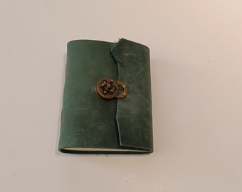 6 x 5 " Forest Green Leather Book with turn latch - 80 lb paper pH neutral