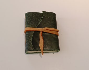 Jade Green Leather Journal 6 x 5 " with tie - great for dreams, travel stories and sketching (small, pocket sized)