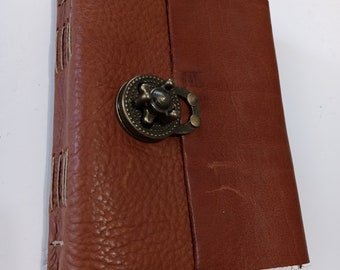 6 x 5 " Leather Book with turn latch - 80 lb paper pH neutral