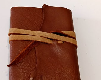 Brown Leather Journal 6 x 5 " with tie - great for dreams, travel stories and sketching (small, pocket sized)