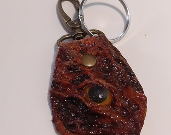 Necronomicon Key Ring - corpsing over leather
