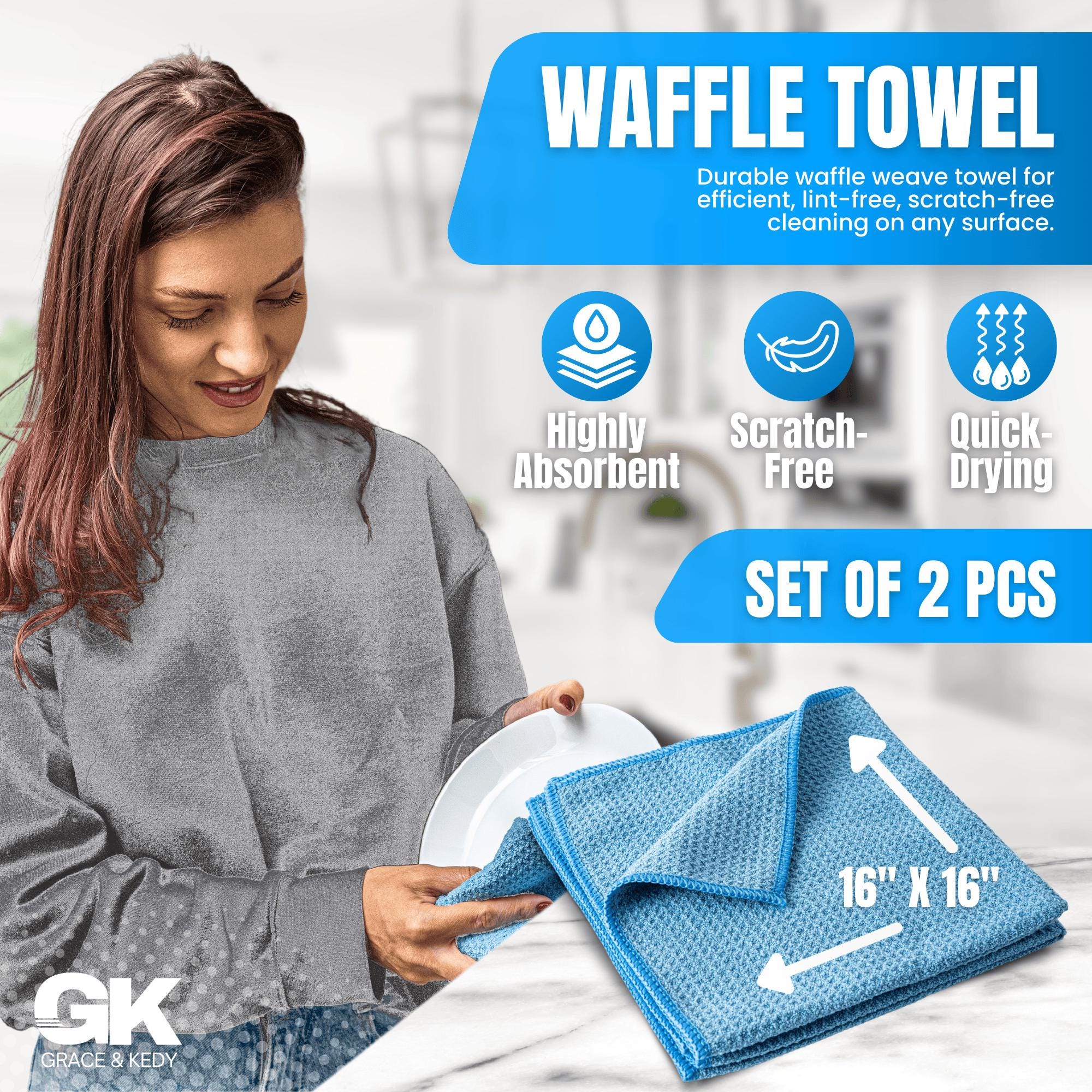Waffel Mikrofasertuch-Set, Ultra Saugfähige, Fusselfreie Tücher, 16x16