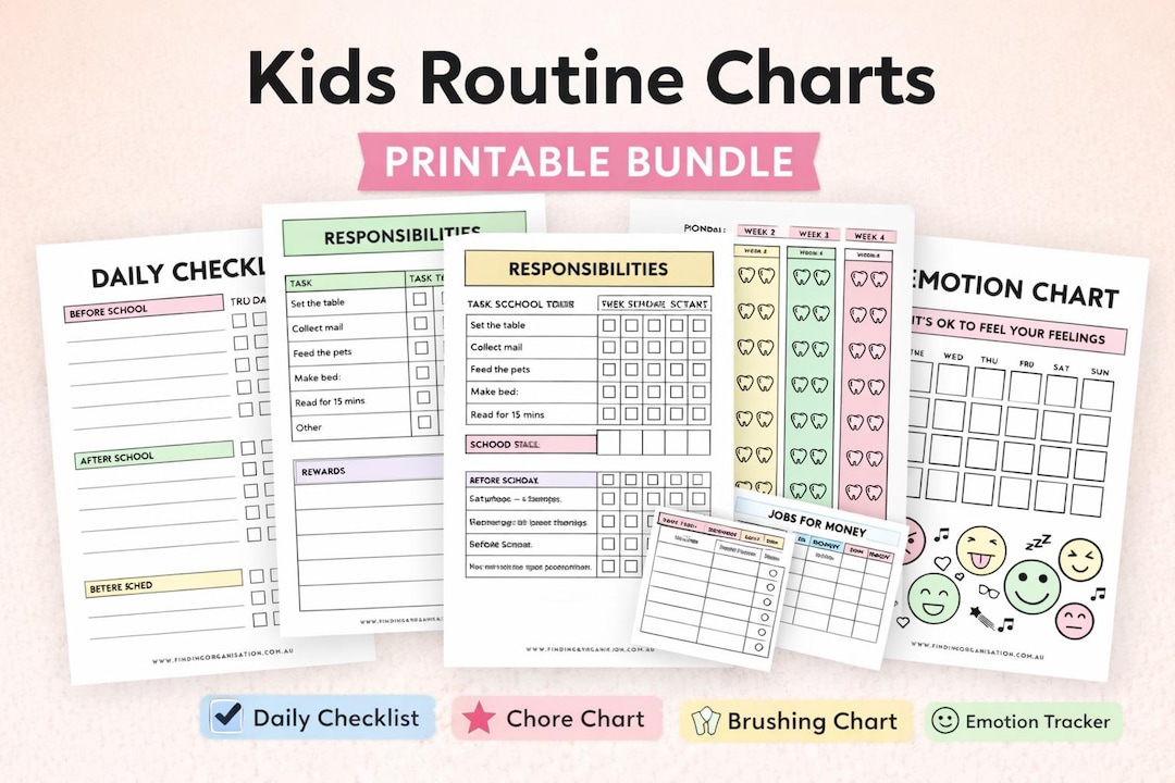 Kids Routine Charts Bundle | Daily Checklists, Chore Charts & Emotion ...