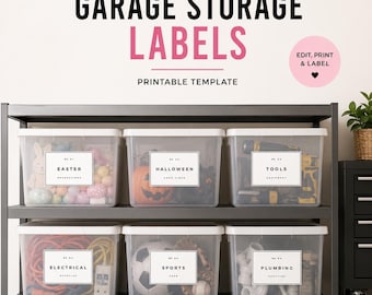 Editable Home Garage Storage Labels • Modern Minimalist Bin Printable Template