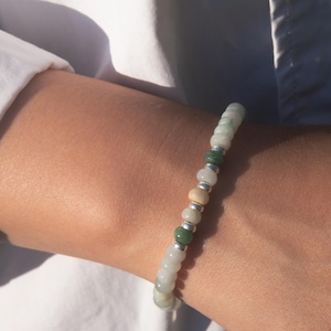 Elegante braccialetto di perline di giada caramella • Bracciale in giada autentica con cordino regolabile in argento sterling 925 • Chakra del cuore • armonia e pace interiore