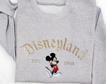 Sweet Mickey Threaded Embroidery Sweater, Vintage Retro Disneyland Embroidered Sweater, Disneyland Est 1955 Design Jumper, Cute Gift For Her