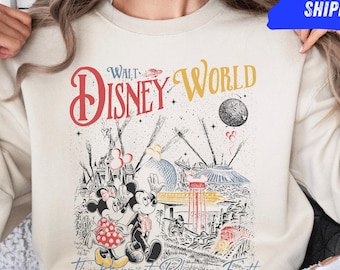 Vintage Disney World Sweatshirt, Retro Theme Park Crewneck, Women’s Cartoon Pullover, Magical Vacation Outfit, Sweet Gift for Disney Lovers