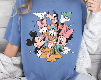 Disney Friends T-Shirt, Mickey Minnie Donald Daisy Goofy Pluto Tee, Cute Cartoon Graphic Shirt, Pastel Character Group Shirt, Sweet Fun Gift