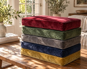 Luxury Bench Cushion, Contrast Piping Velvet Cushion, Custom Size Window Seat Cushion, OEKO-TEX Velvet Pillow, Made to Measure Floor Cushion