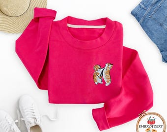 Orange Cats Embroidered Sweater, Cute Orange Tabby Kittens Threaded Pullover, Comfy Whimsical Kitty Shirt for Cat Lovers, Cottagecore Gift