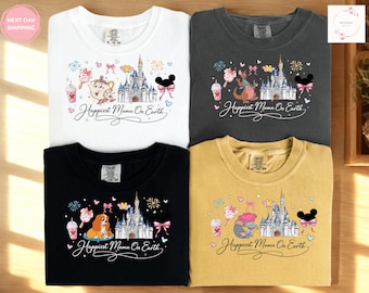 Camiseta "La mamá más feliz del mundo", camiseta vintage de Disney para mamá, camiseta adorable para mamá y bebé, conjunto para viaje familiar a Disney, regalo del Día de la Madre para mamá.