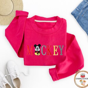 Retro Disney Mickey Threaded Embroidery Pullover, Mickey Mouse Embroidered Hoodie, Disney Character Embroidered Sweatshirt, Cute Unisex Gift image 3