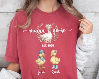 Sudadera personalizada Mama Goose, camiseta con nombres personalizados para niños, sudadera Comfort Colors® para mamá, camiseta con el año de fundación de mamá, regalo para mamá