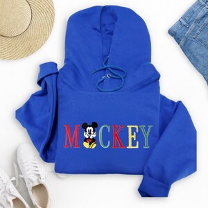 Retro Disney Mickey Threaded Embroidery Pullover, Mickey Mouse Embroidered Hoodie, Disney Character Embroidered Sweatshirt, Cute Unisex Gift image 2
