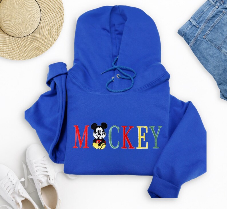 Retro Disney Mickey Threaded Embroidery Pullover, Mickey Mouse Embroidered Hoodie, Disney Character Embroidered Sweatshirt, Cute Unisex Gift image 2