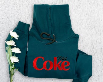 Classy Diet Coke Embroidered Sweatshirt, Fancy Embroidery Thread Sweater, Fun Diet Coke Jumper, Coke Lovers Sweat, Retro Sweet Unisex Gift