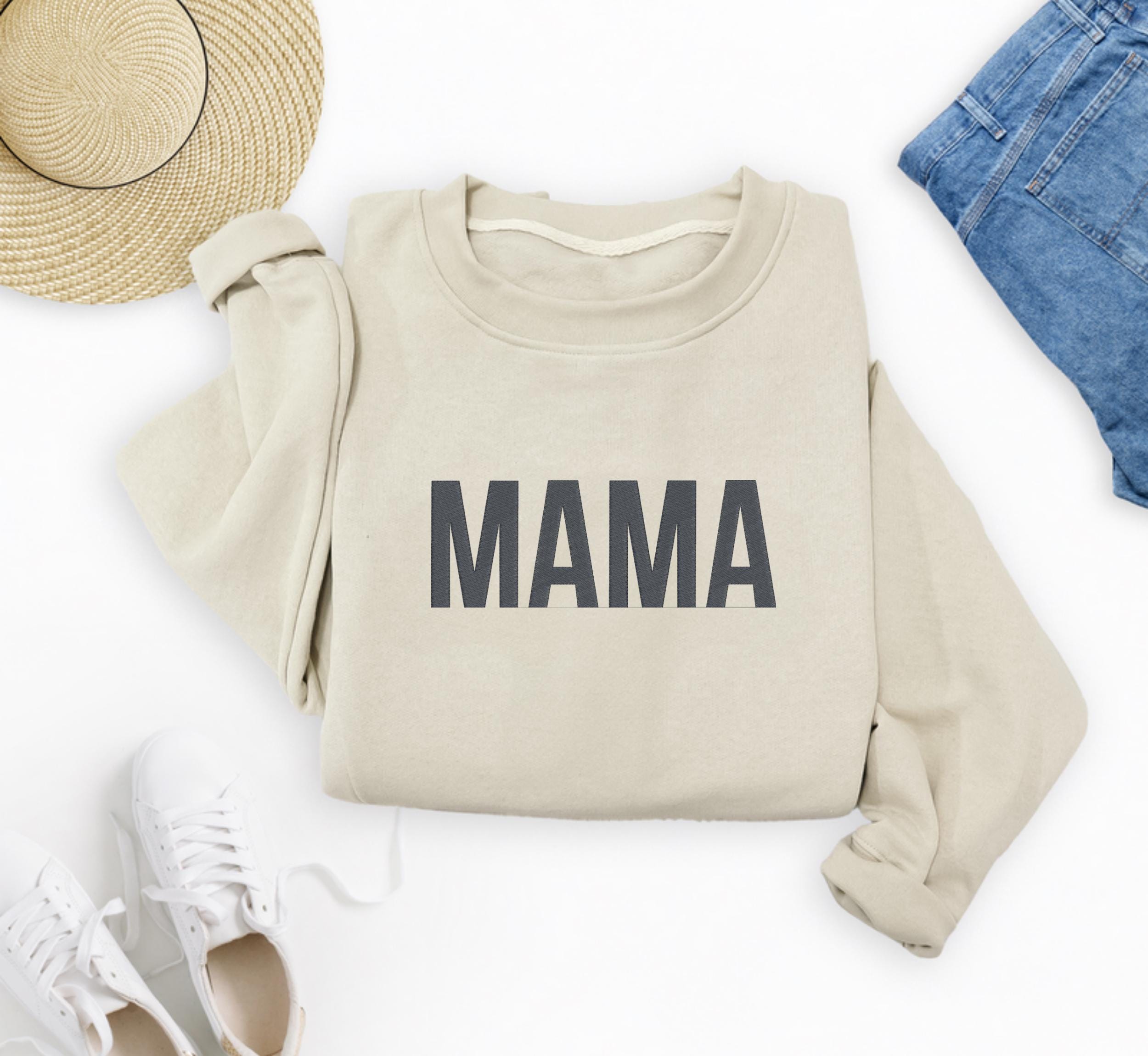r'mama✡ MAMA Embroidered Retro Sweat, Mom Thread Unisex Tee, Machine