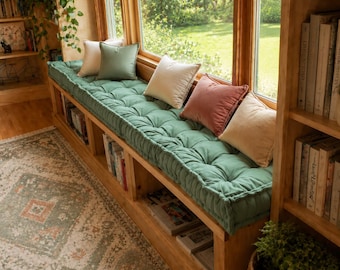 Custom Size Floor Cushion , Velvet Bench Cushion ,  Buttoned Window Seat Pad,  Tufted  French Bench Cushion,  Floor Cushion, OEKO-TEX Velvet