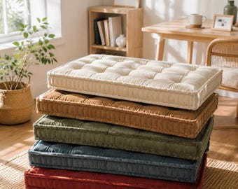 Custom Size French Cushion , Velvet Tufted Bench Cushion , Window Seat Pad, Buttoned French Bench Cushion, Floor Cushion, OEKO-TEX Velvet