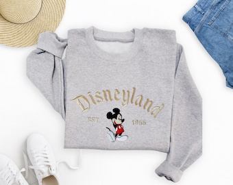Sweet Mickey Threaded Embroidery Sweater, Vintage Retro Disneyland Embroidered Sweater, Disneyland Est 1955 Design Jumper, Cute Gift For Her