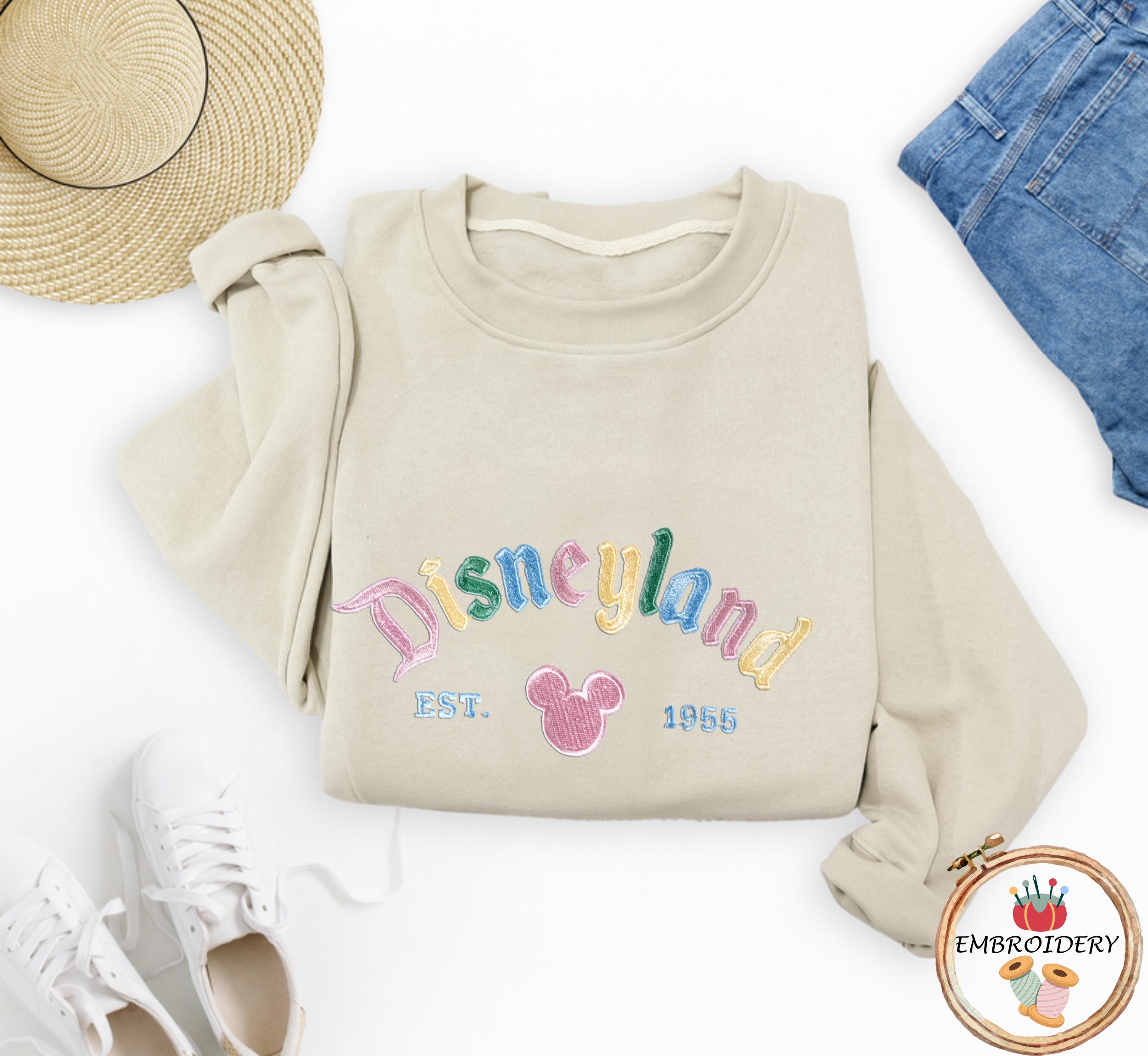 Disneyland The Original Embroidered Sweatshirt, Retro Vintage Embroidery Thread Shirt, Disneyland Est 1955 California Sweater, Gift For Her