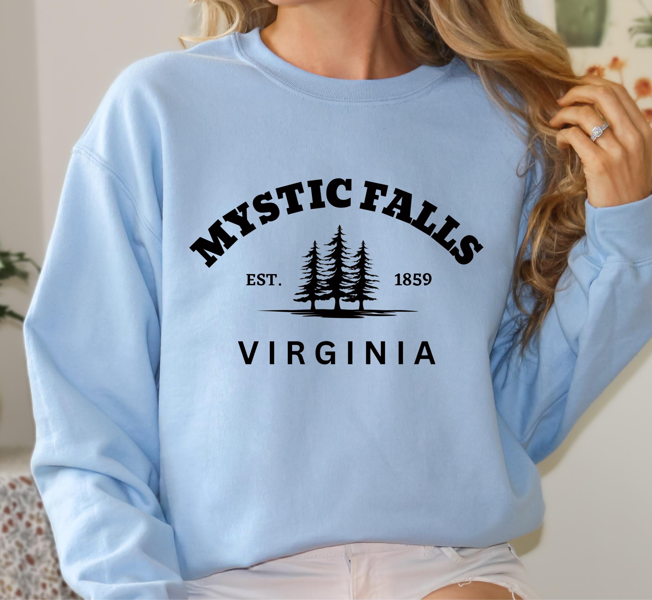 Mystc Falls Vrgna Custom Embrodery Crewneck And Comfort Tees - Etsy