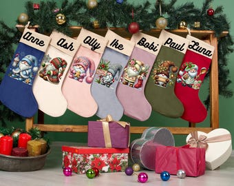 Custom Design Cute Gnomes Christmas Stocking|Old Troll Xmas  Stocking|Christmas Stocking|Fancy Stocking|Personalized Christmas Stocking Gift