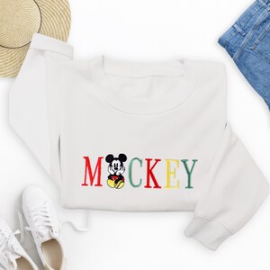Retro Disney Mickey Threaded Embroidery Pullover, Mickey Mouse Embroidered Hoodie, Disney Character Embroidered Sweatshirt, Cute Unisex Gift image 6
