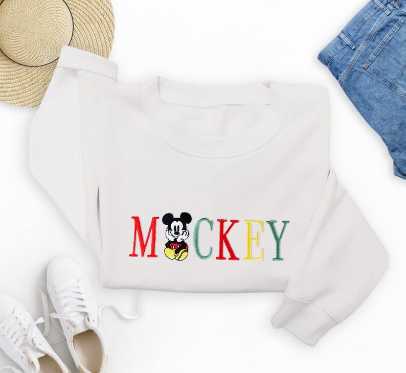 Retro Disney Mickey Threaded Embroidery Pullover, Mickey Mouse Embroidered Hoodie, Disney Character Embroidered Sweatshirt, Cute Unisex Gift image 6