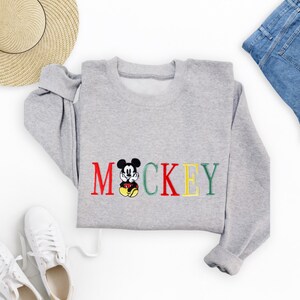 Retro Disney Mickey Threaded Embroidery Pullover, Mickey Mouse Embroidered Hoodie, Disney Character Embroidered Sweatshirt, Cute Unisex Gift image 5