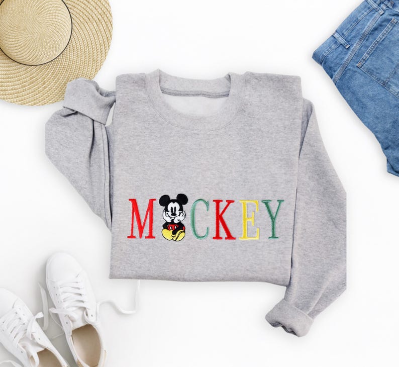 Retro Disney Mickey Threaded Embroidery Pullover, Mickey Mouse Embroidered Hoodie, Disney Character Embroidered Sweatshirt, Cute Unisex Gift image 5