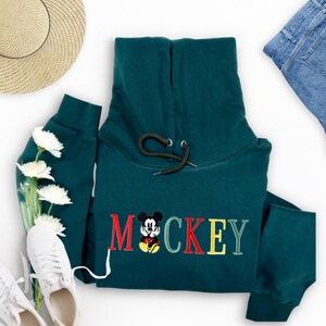 Retro Disney Mickey Threaded Embroidery Pullover, Mickey Mouse Embroidered Hoodie, Disney Character Embroidered Sweatshirt, Cute Unisex Gift image 4