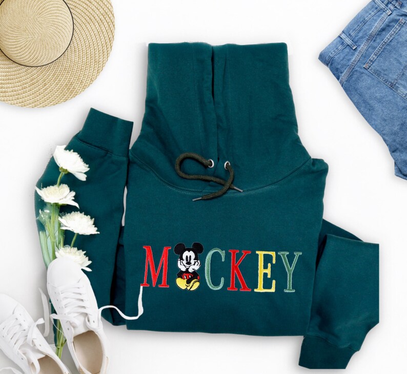 Retro Disney Mickey Threaded Embroidery Pullover, Mickey Mouse Embroidered Hoodie, Disney Character Embroidered Sweatshirt, Cute Unisex Gift image 4