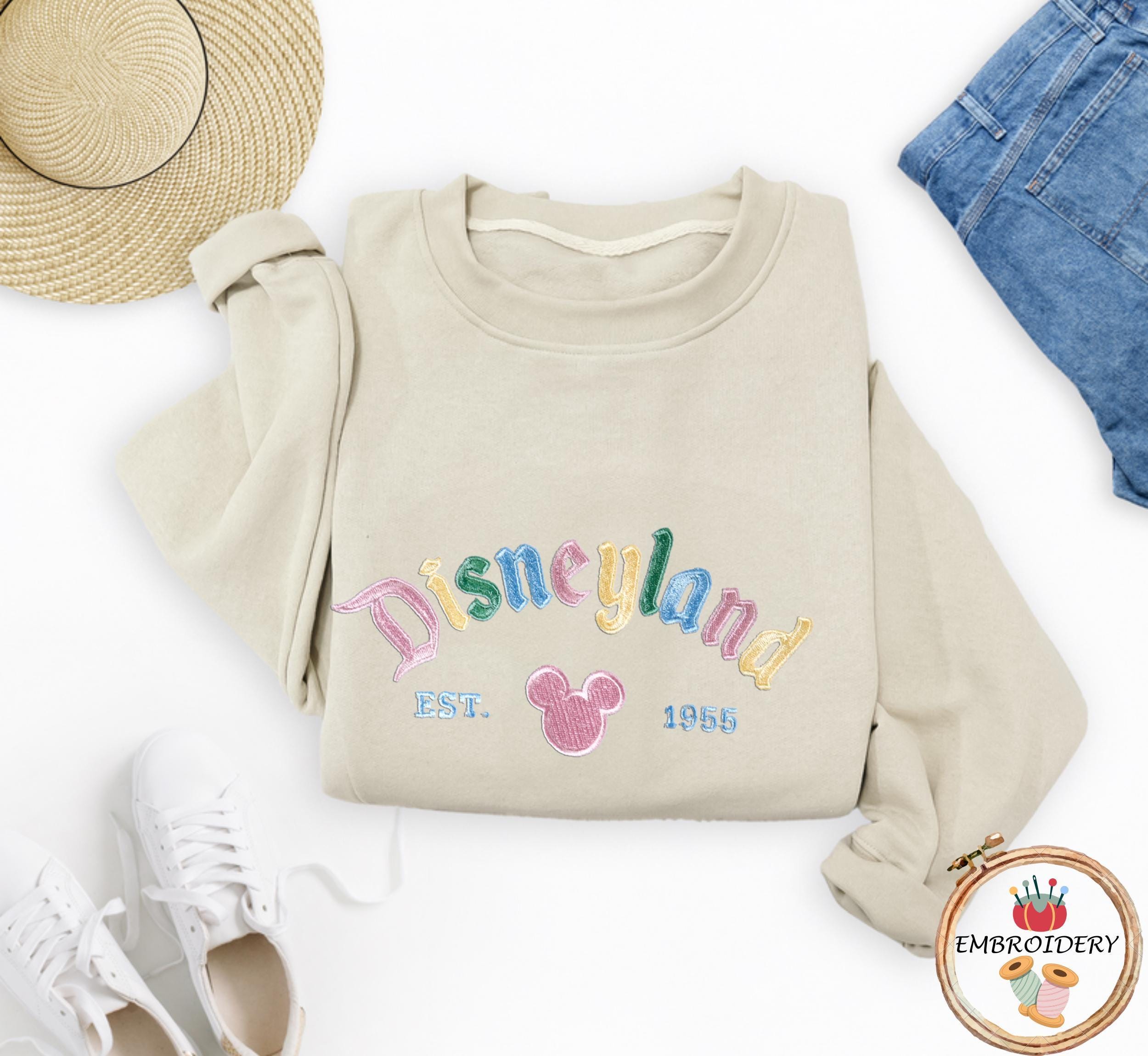 Disneyland The Original Embroidered Sweatshirt, Retro Vintage Embroidery Thread Shirt, Disneyland Est 1955 California Sweater, Gift For Her
