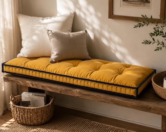 Custom Size French Cushion , Velvet Tufted Bench Cushion , Window Pad French Bench Cushion, Personalized Color Cushion, OEKO-TEX Velvet