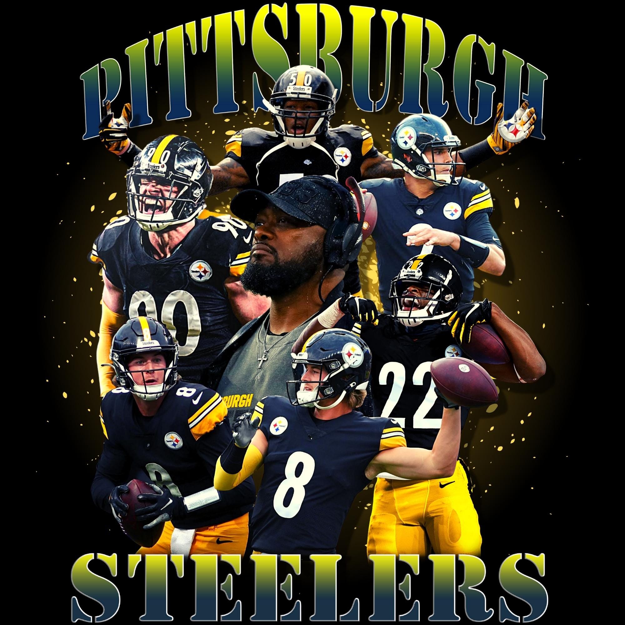 PITTSBURGH T Shirt Design. Png Digital 4500x5100 px. STEELERS Football Retro 90s Vintage, Bootleg Tee. Instant Download And Ready To Print.