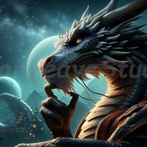 Contemplation, Download, Dragon Instant Downloadable Wallpaper, Digital Download Poster, Digital Art, Downloadable Fantasy Art