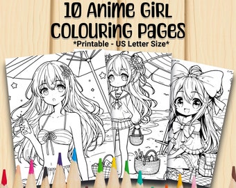 Páginas para colorear de chicas anime - 10 páginas para colorear Kawaii Chibi para que niños, niñas y adultos coloreen / Diseños imprimibles digitales