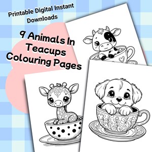 Animals In Teacups Colouring Pages - 9 Cute Children&#39;s Colouring Pages for Kids and Adults to Colour | Digital Download Printable
