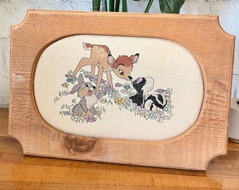 Vintage needlepoint crewel framed Bambi scene