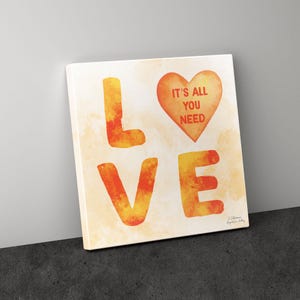 Love Is All You Need Canvas Print: Watercolor Heart Wall Art