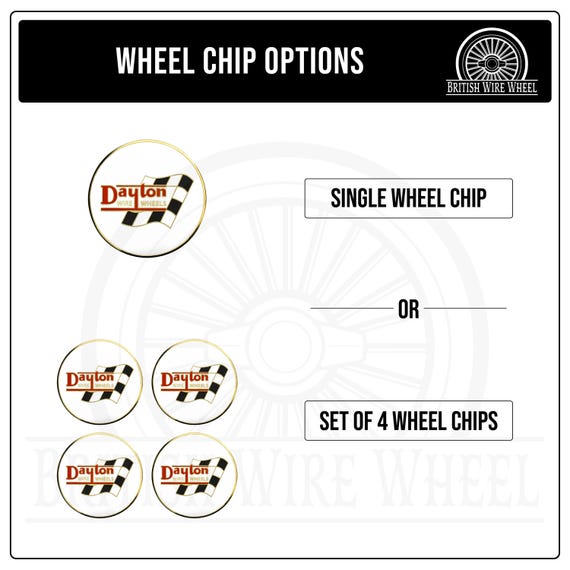 Dayton Gold and White Metal Wire Wheel Chip Emblems (2.25