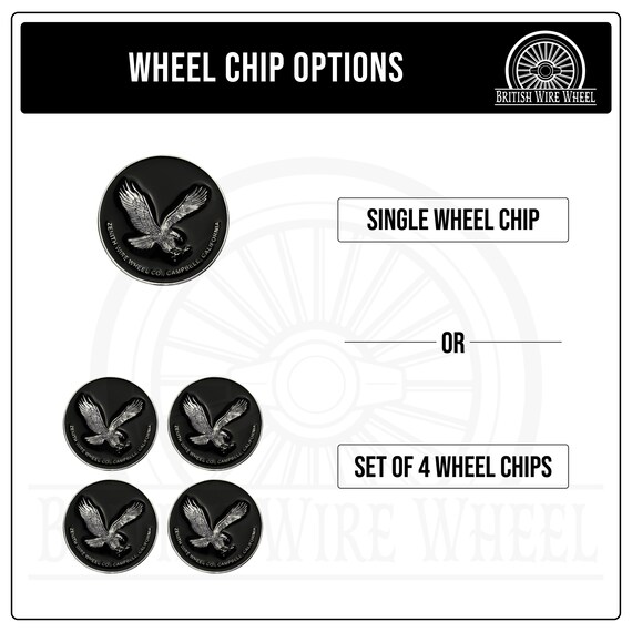 Zenith Eagle Chrome and Black Metal Wire Wheel Chip Emblems (2.25