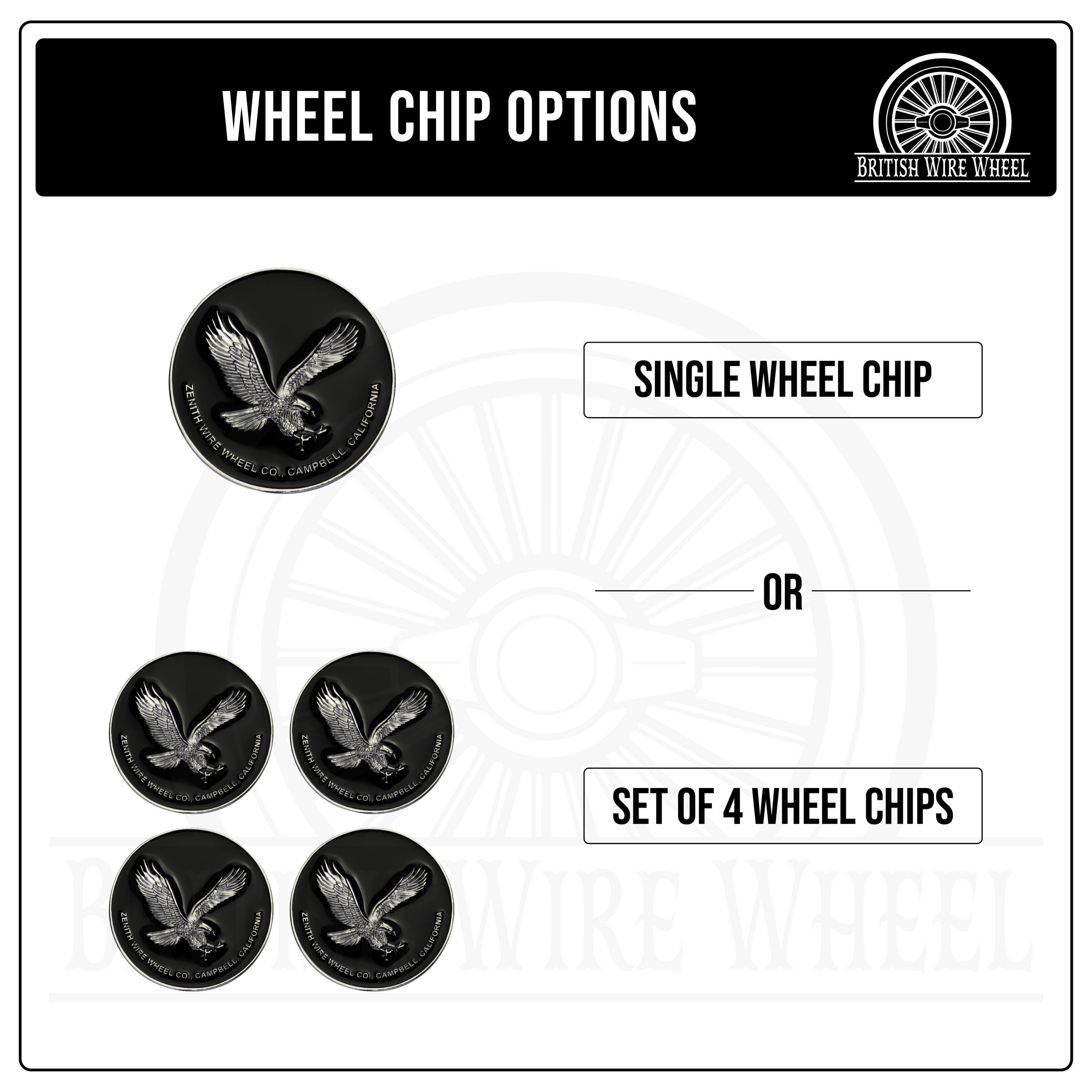 Zenith Eagle Chrome and Black Metal Wire Wheel Chip Emblems (2.25