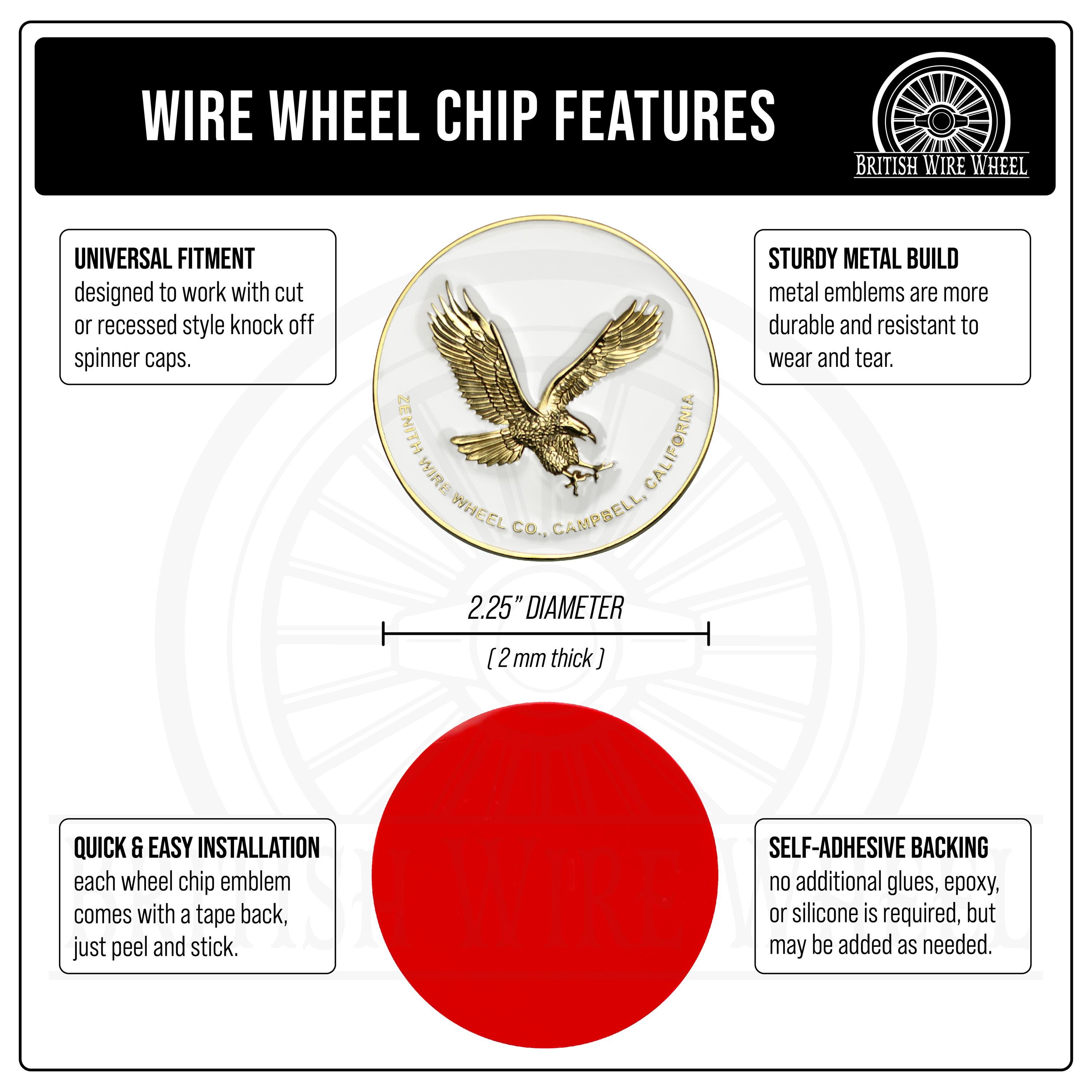 Zenith Eagle Gold and White Metal Wire Wheel Chip Emblems