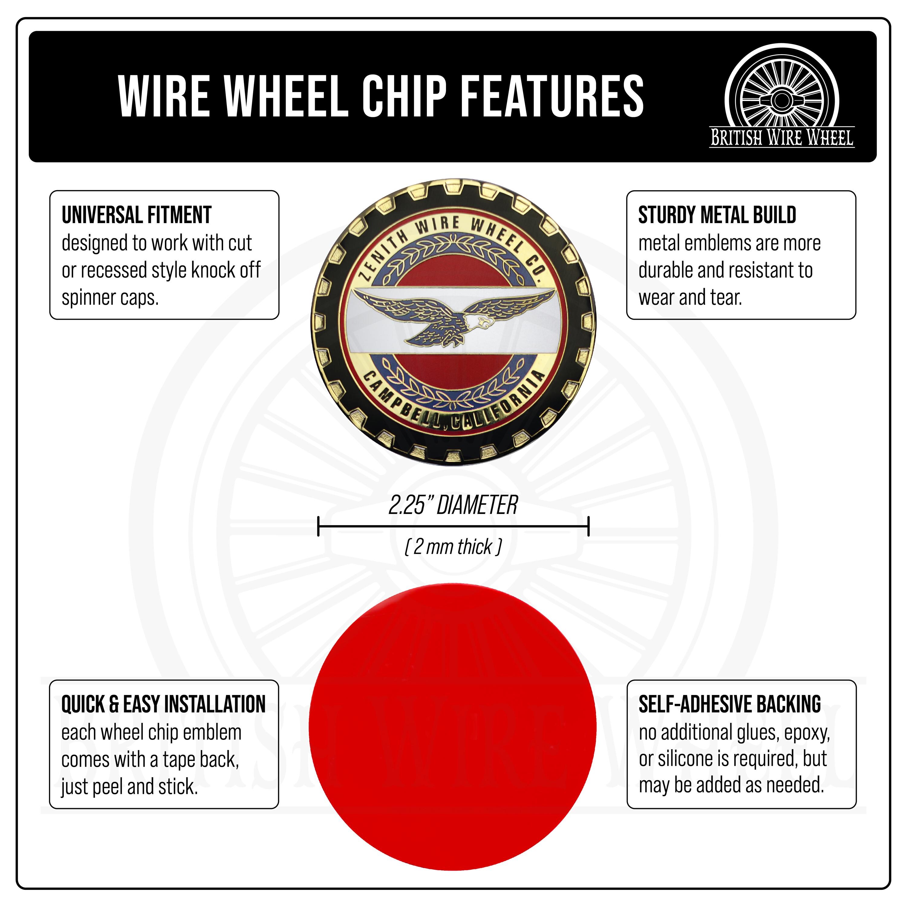Zenith Gold Original Metal Wire Wheel Chip Emblems (2.25