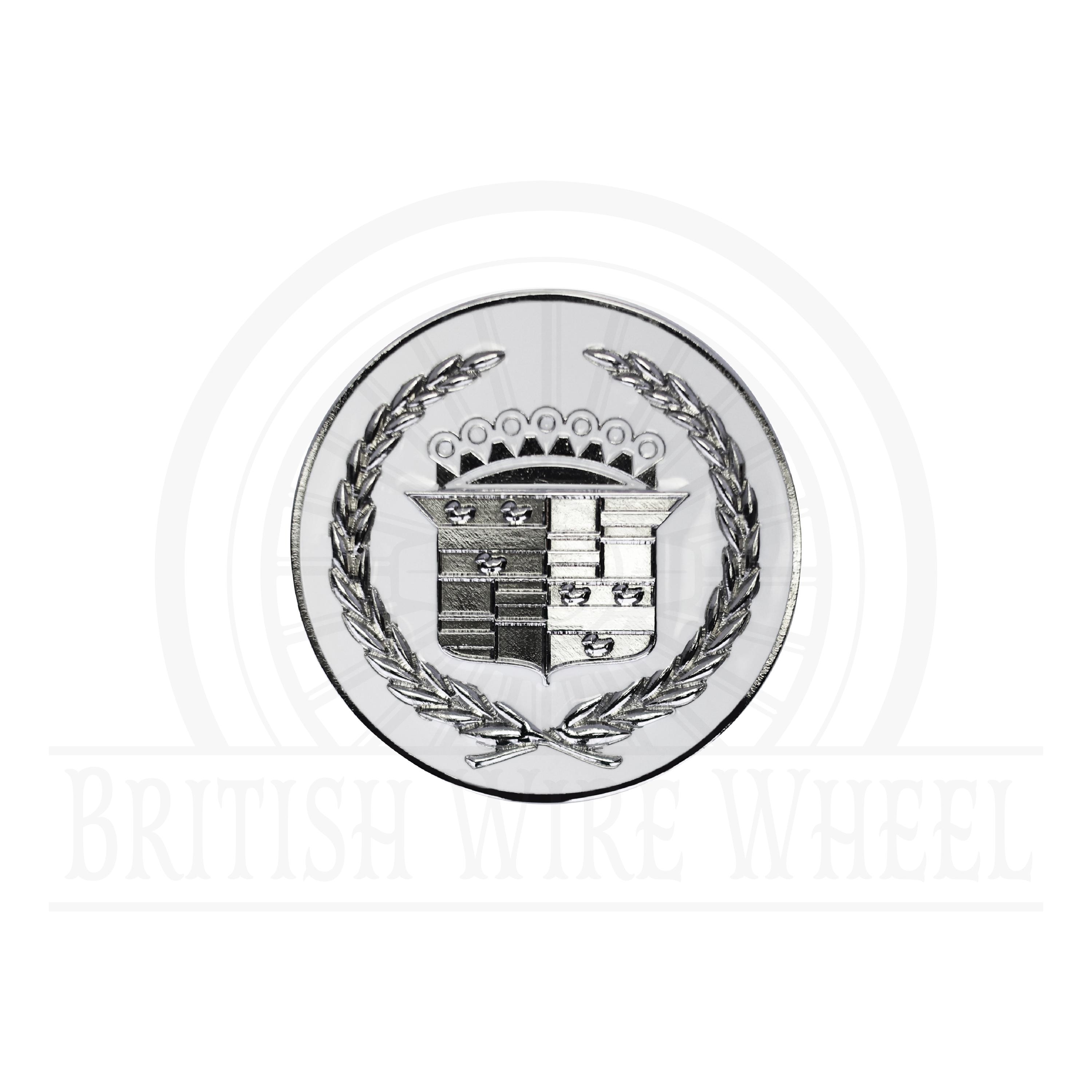 Emblemas de rueda de alambre metálico cromado y blanco Caddy (2,25") para lowriders y coches clásicos / Individual o juego de 4
